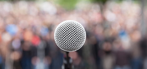 POV shot of microphone in close-up